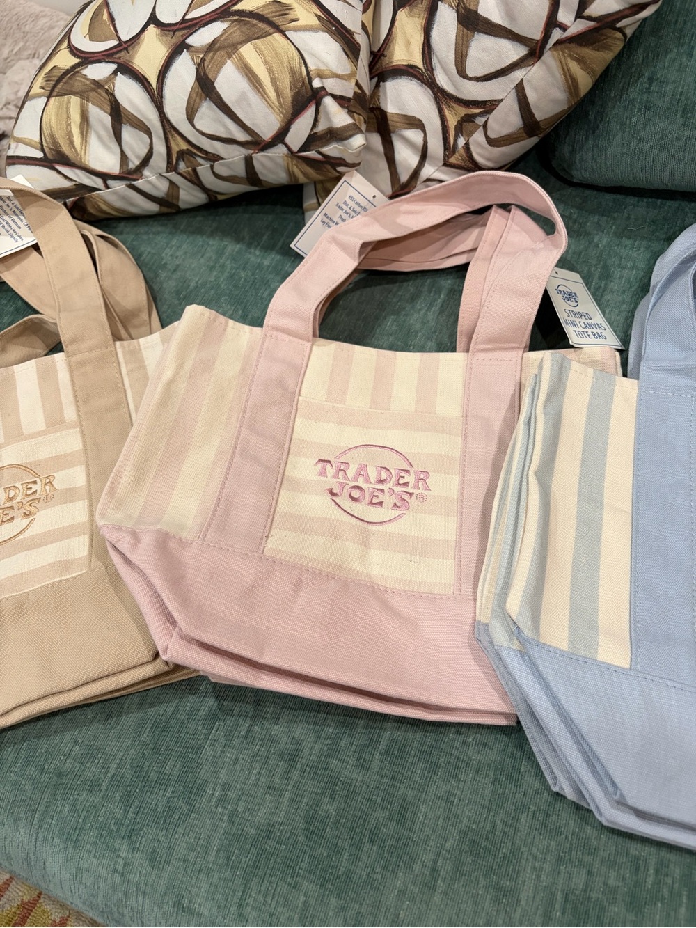 Trader Joe's Pastel Blue Striped Canvas Tote - Picture 2 of 6